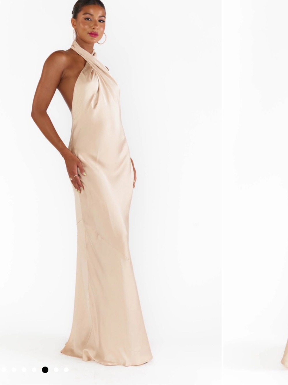 Show Me Your Mumu Jasmine Halter Maxi Dress in Champagne satin - Picture 2 of 9